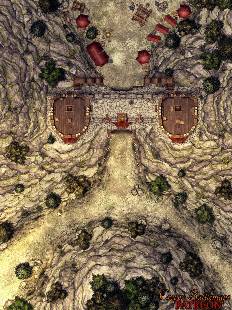 Mountain Gate 30x40 Battle Map + Tower Interiors (2 Variants)