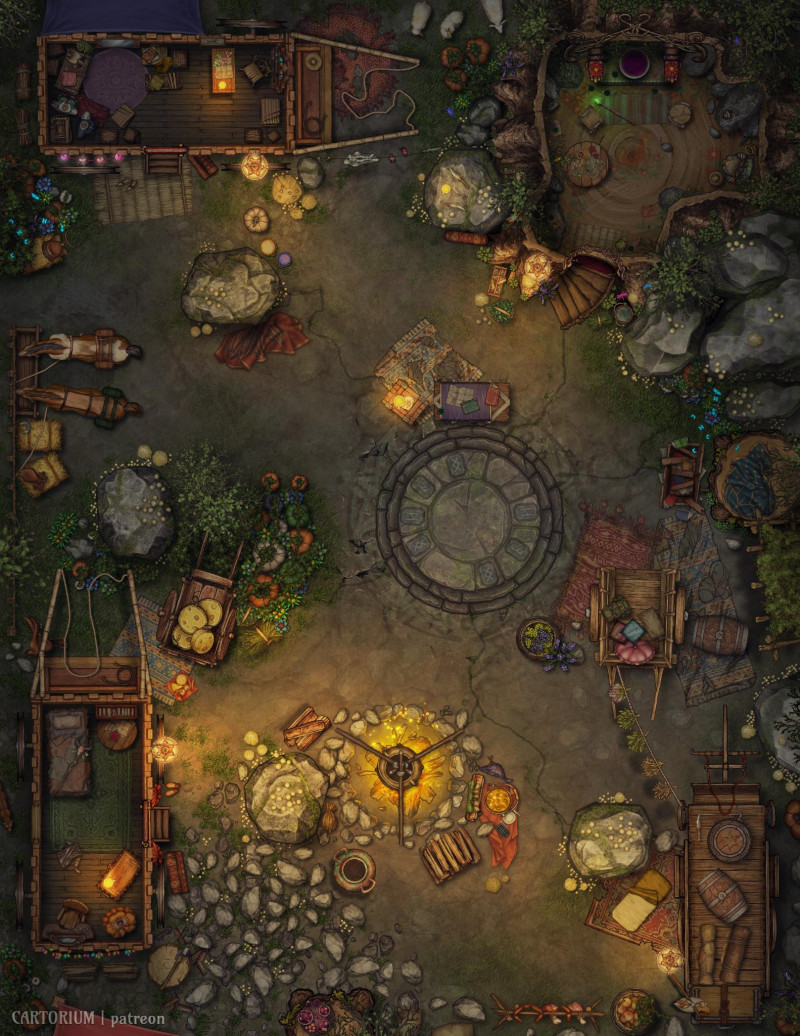The Mystic Traveler’s Camp & Ritual Circle - Free 4k Map & VTT support! [17x22]