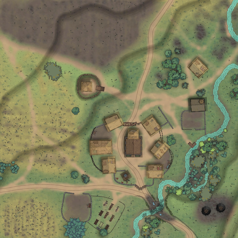 Village/Hamlet/Town siege map for a wargaming scenario (68x68)