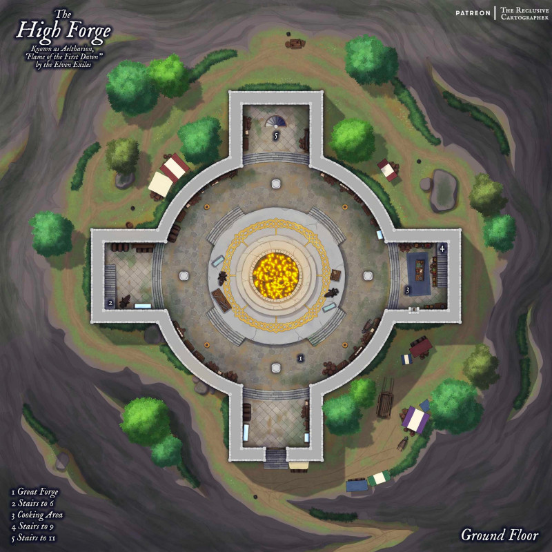 High Forge - Dungeon Map - RC - 48x48 - Drawn in Procreate and PS