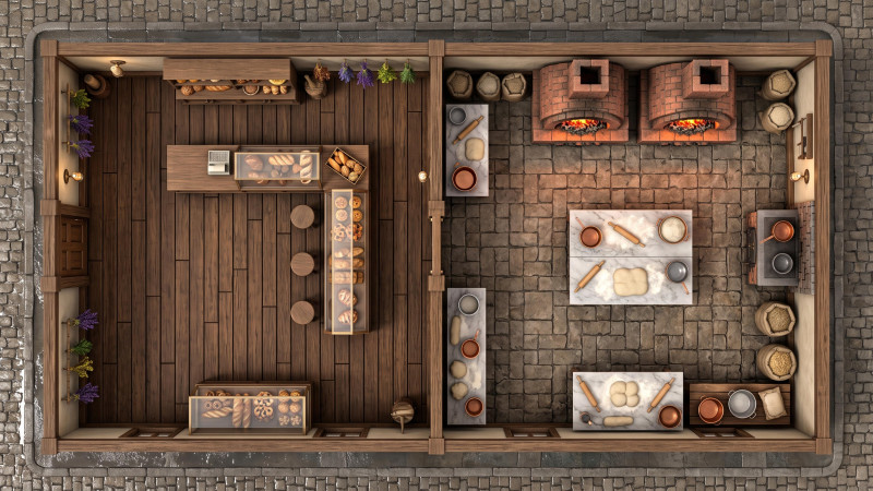 [OC][Art] The Buttered Whisk - Cozy Halfling Bakery (Static + Animated 4K VTT Maps, Free Download!)