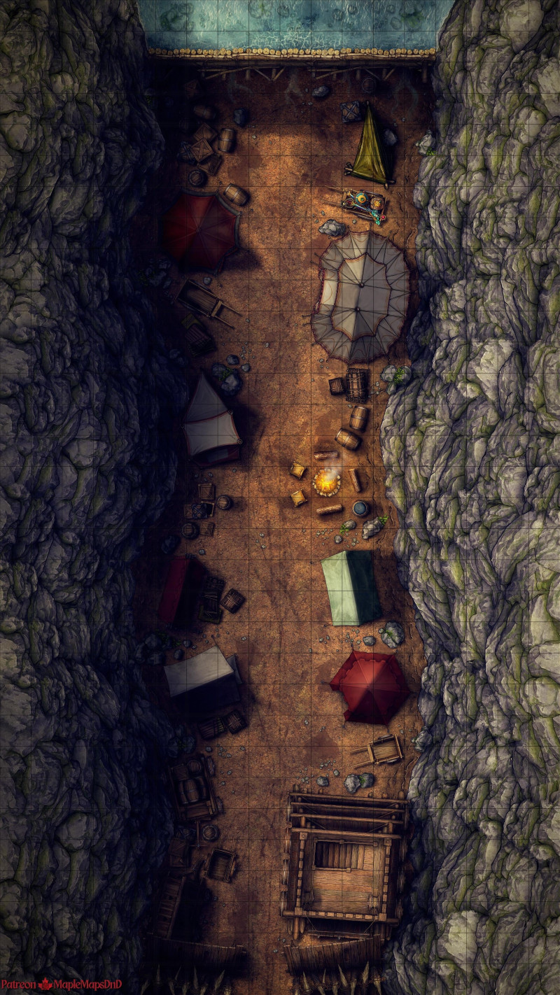 Dammed Ravine Camp (18x32) by MapleMapsDnD | [Battle Map] [No AI] [OC] [Art]
