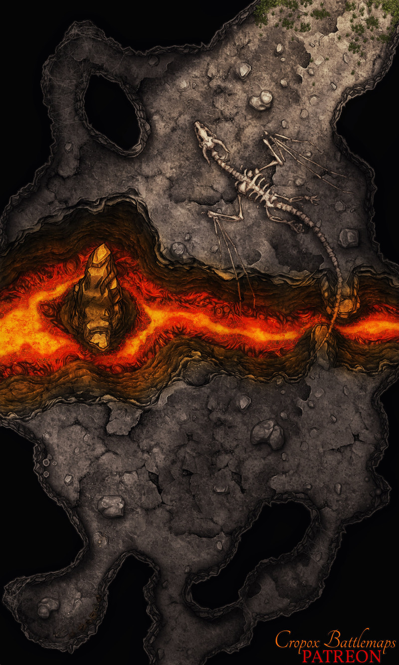 Slain Dragon's Lair 30x50 battle map (2 variations)