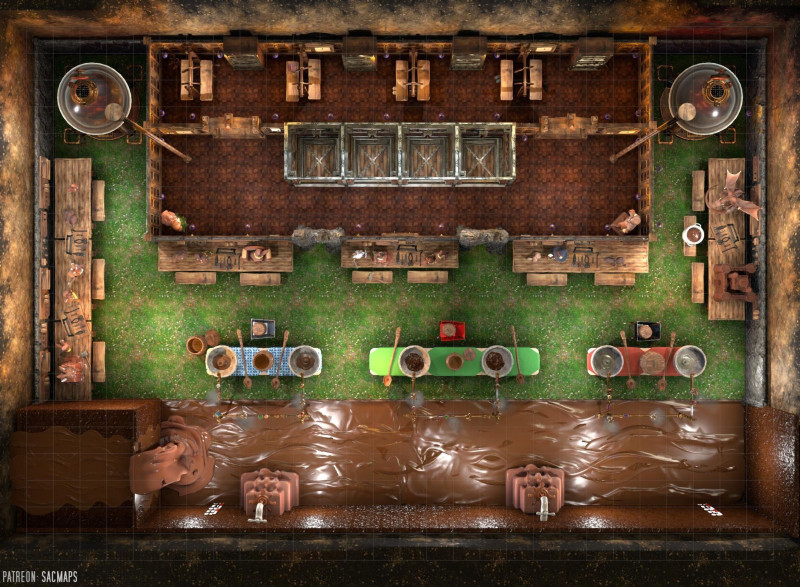 Welcome to the Chocolate Cakery - a place of pure chocolate and joy! Just don't go poking around the Factory Floor... got it? {The Chocolate Cakery (30x22) - Free day & night maps plus hundreds more!}