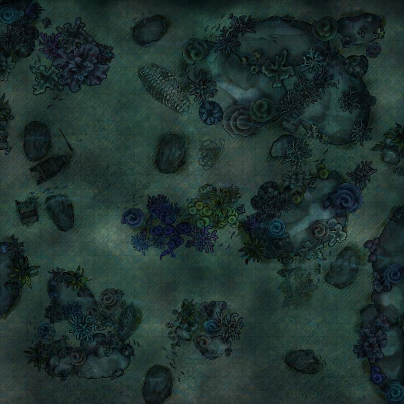 [OC] Coral Reef - 30x30 Underwater Battlemap - Grid & Gridless - Day & Night