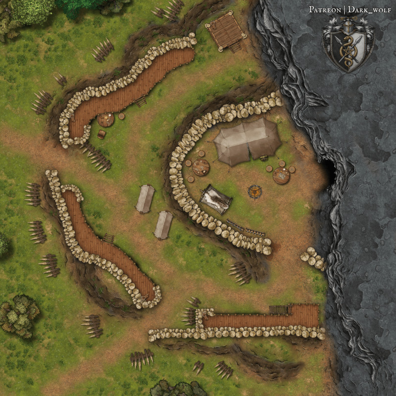 Bandit Camp Battlemap [40x40] [2K] [Gridless] – Deep within the untamed wilds, an encampment blocks the merchant road. ⚔️