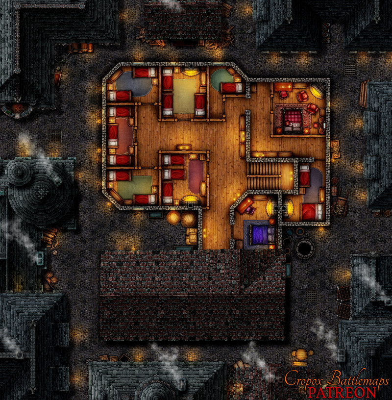The Smiling Bear Tavern 25x25 battle map - 2 maps (ground floor & First floor)