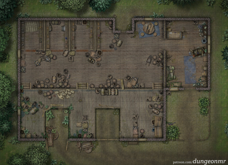 Abandoned Warehouse + Smuggler’s Den — Storage‑Themed Battlemaps