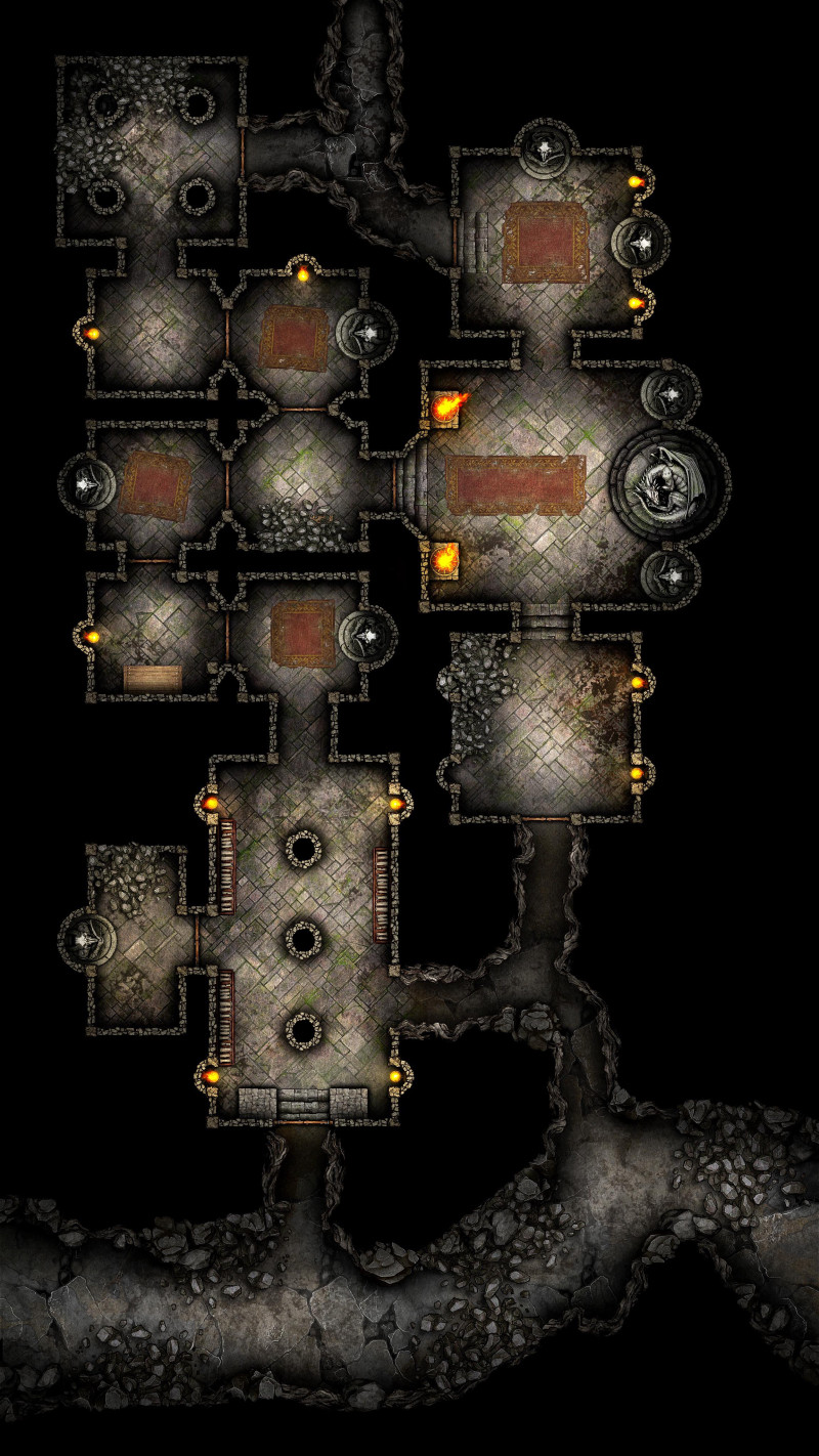 Dragon Shrine 27x48 Dungeon Map by Runebear Cartography