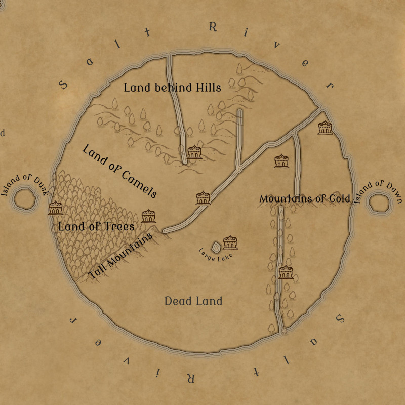 First draft of a Map loosely inspired by the Babylonian Imago Mundi and similar maps