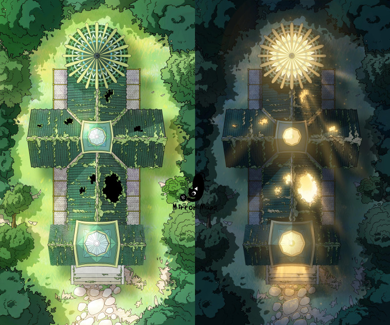 I made a weathered chapel battle map for gothic encounters