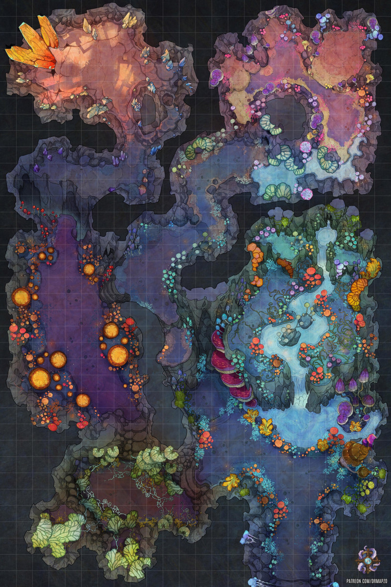 Mysterious Fungi Cave Battle Map 24x36