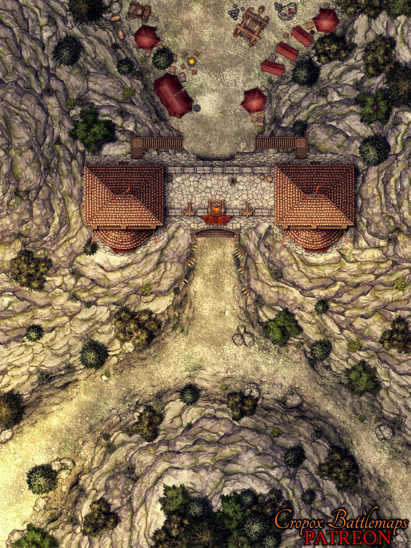 Mountain Gate 30x40 battle map + scene - Cropox Battlemaps & Red Sun Art