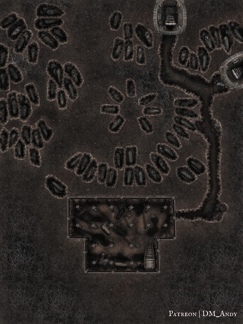 Church of Barovia & Graveyard Battlemap | DM Andy Maps | 30x40 | Exterior, Interior, Underground