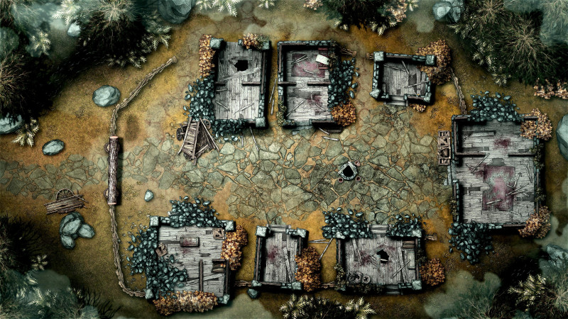 Ghost Village 48x27 Battlemap by Runebear Cartography