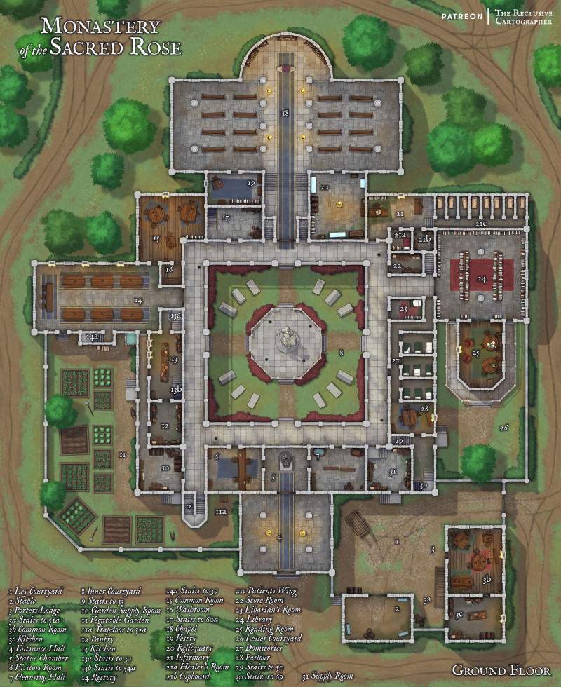 The Monastery of the Sacred Rose - 49x60 - 4 Level Battlemap - RC
