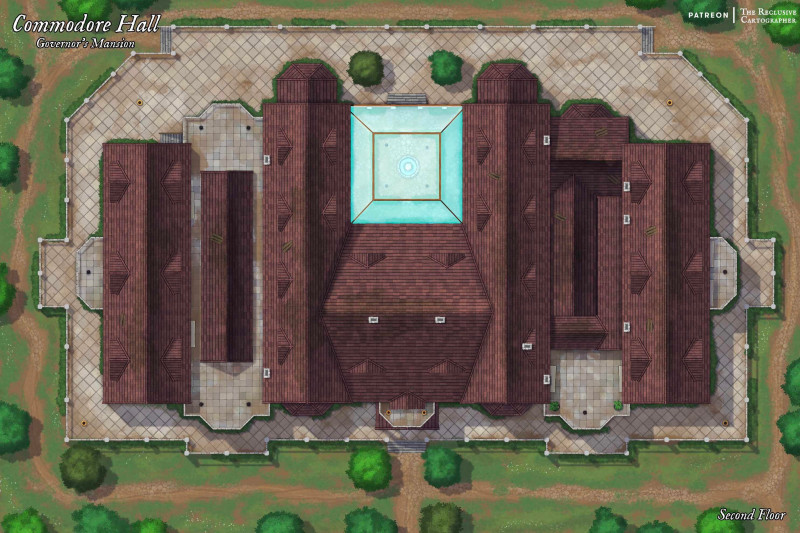 Commodore Hall - Governor's Mansion - 60x40 - 4 Level Dungeon Map - Drawn in PS and Procreate