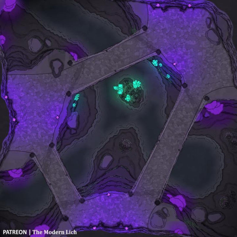 Drow - Stillwater TriSpan [30x30] - Underdark Bridge Crossing with Ambush Potential [Battlemap][OC]