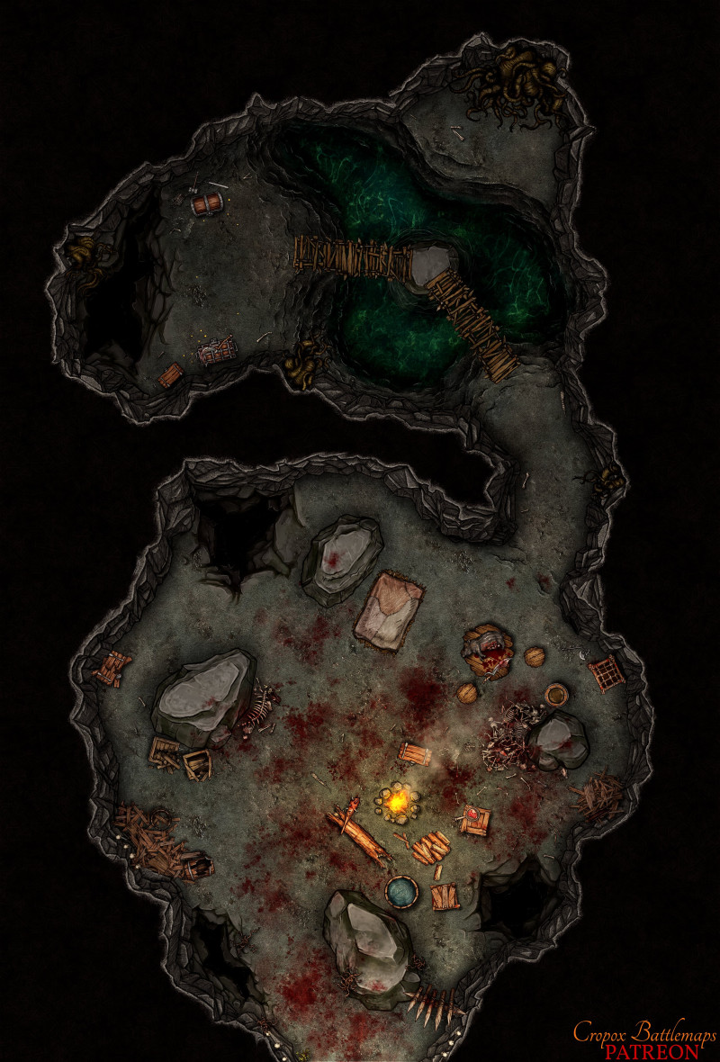 Troll Cave – 2 Battle Maps | Entrance 30x40 + Interior 20x30 | 4K