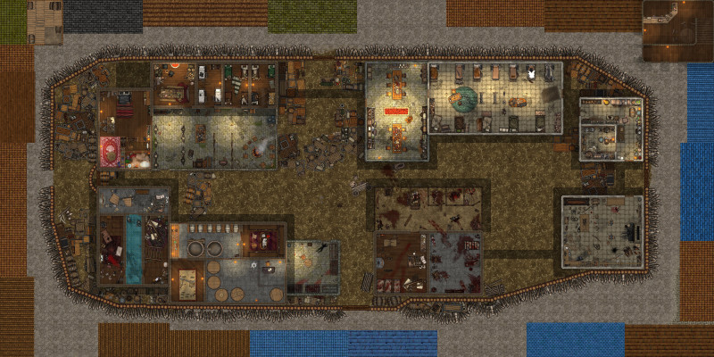 [OC] City Fort - 80x40 Fort Battle Map (Roll20 Ready) - Interior & Roofed variants