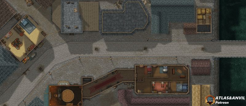 City Streets, a 4-layer urban battlemap. Ground, Upper Floor, Rooftop and Sewers [60x26]
