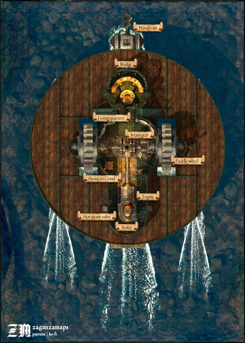 Gnome coastal battleship [25x35] - steampunk, gnomes and moving parts!