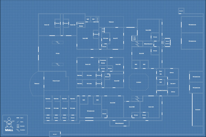 a day at the mall [75x52] [abandoned / apocalyptic version] – Ground Floor, Upper Floor, Roof & Handouts