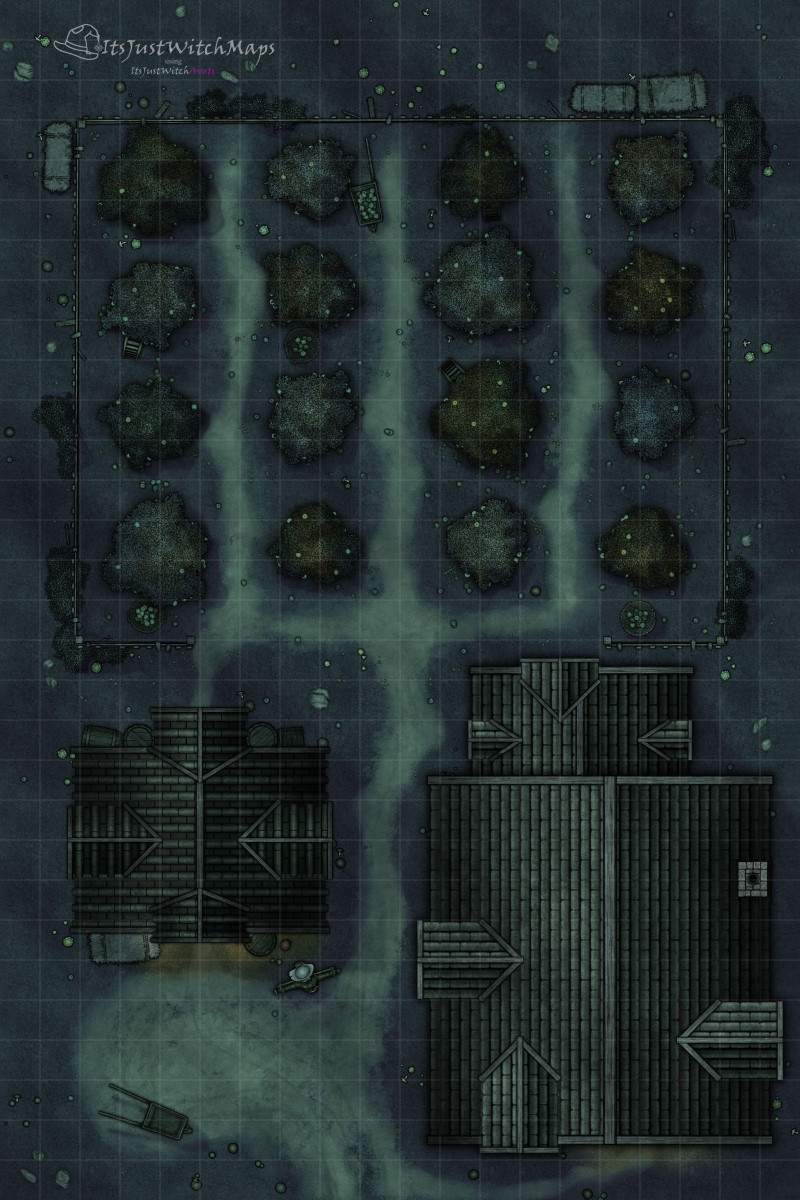 Free Apple Orchard Battlemap 20x30 Day/Night, Autumn, Basic, Horror Versions