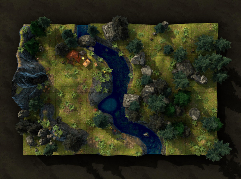 [OC] The Forest Encampment – 21x32 Battlemap | 3 Lighting Variants (Noon/Sunset/Night) | Grid & Gridless | VTT + Print Ready [FREE]