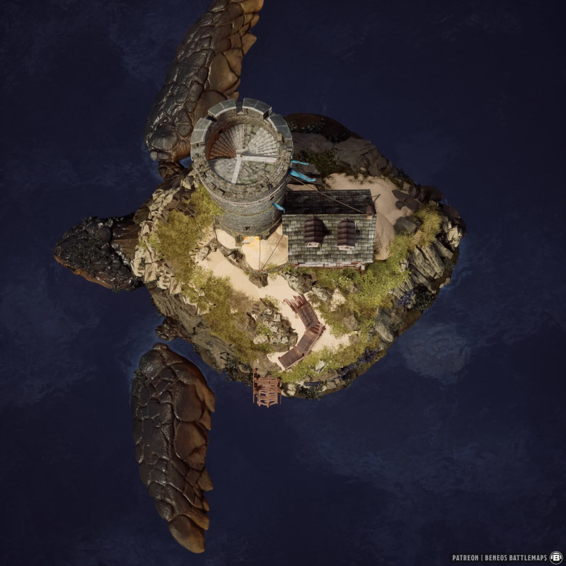 Giant Island Turtle | [Animated Battlemap] [35x35] [100px per Square] [Gridless] [3D Rendered] [OC] | Beneos Battlemaps