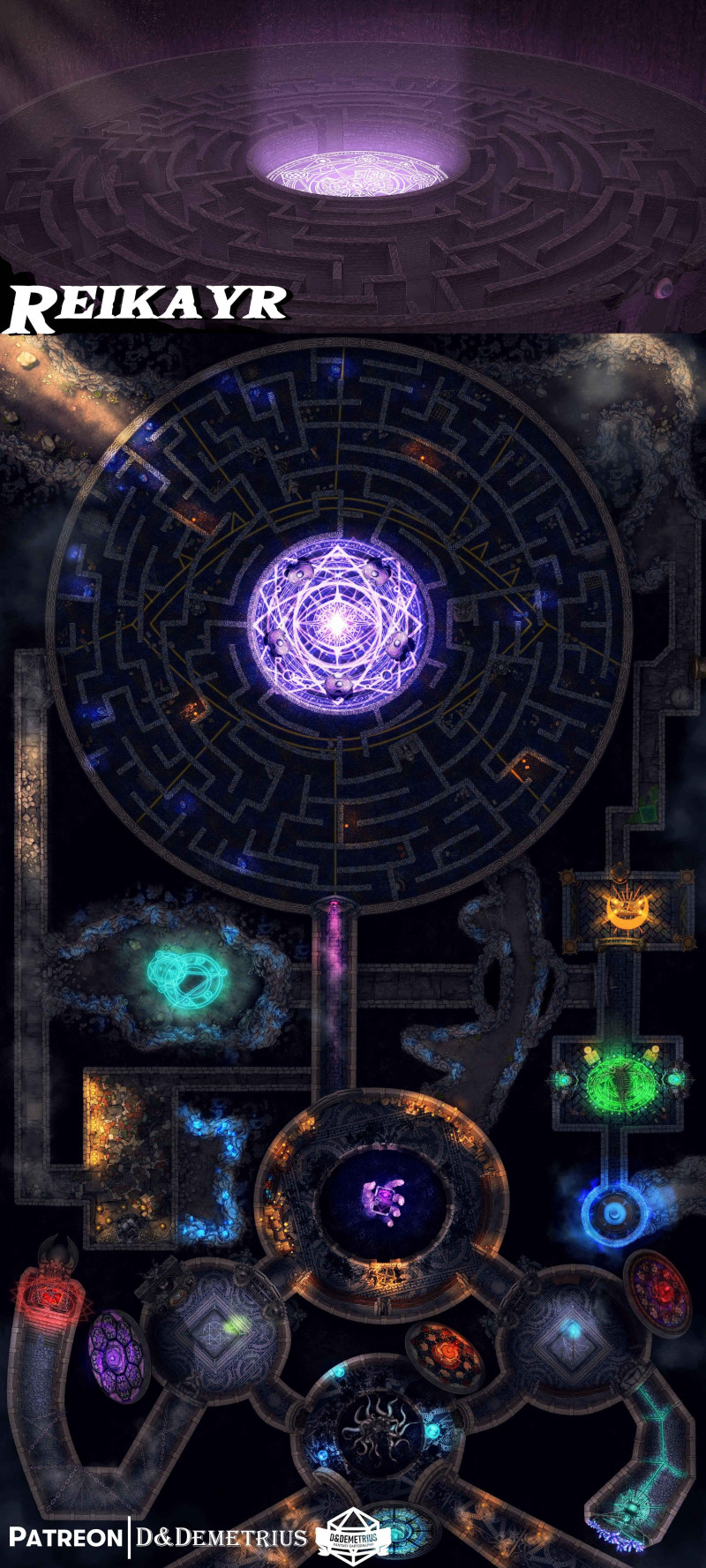 The Deep Scriptorium [40x70] | Saints of Ruin | Aporion, Fallen Saint of Secrets | Dungeon with Labyrinth Battlemap