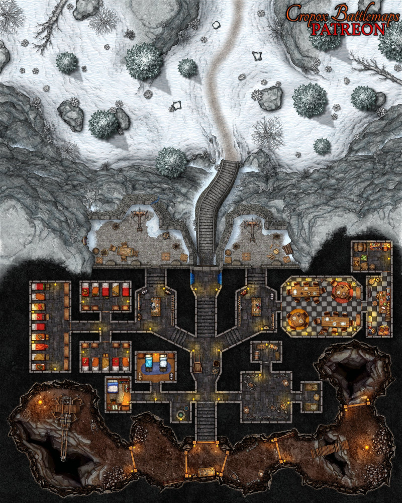 Mountain Mine Fort 40x50 battle map - Winter Version