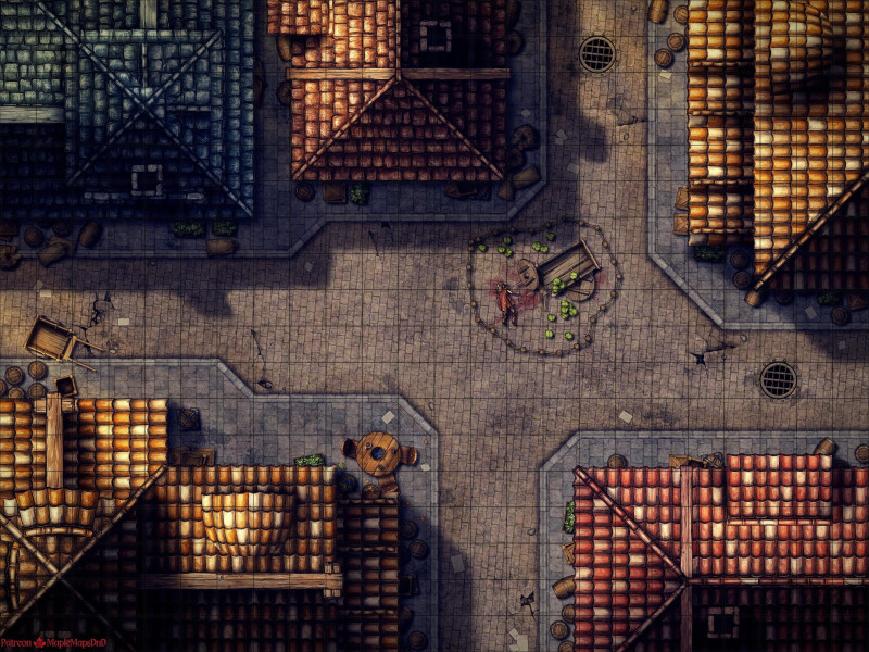 Crime Scene - Town Streets (24x18) by MapleMapsDnD | [Battle Map] [No AI] [OC] [Art]
