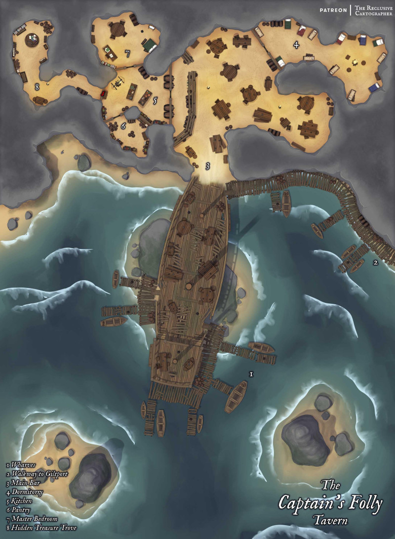 The Captain's Folly Tavern - 44x60 - Battlemap / Dungeon
