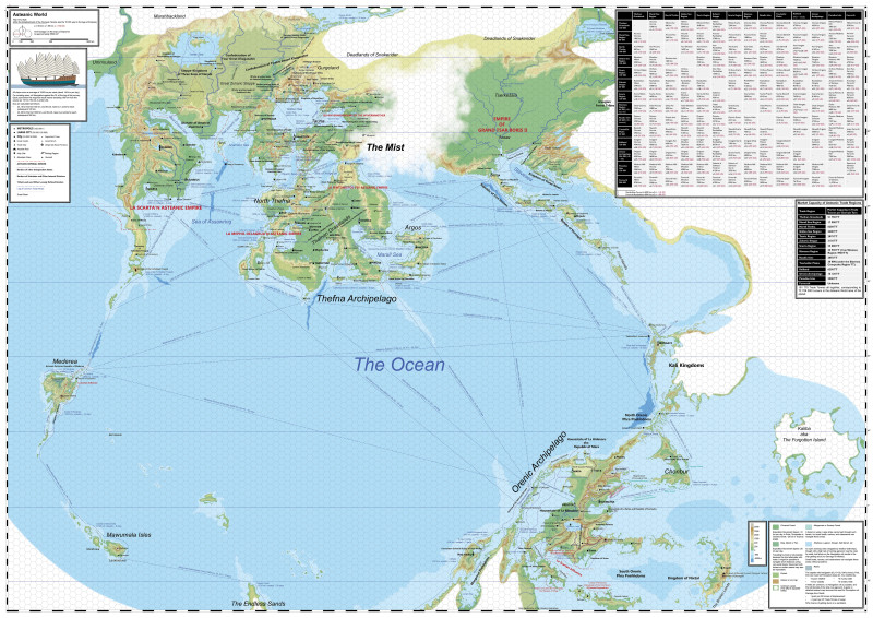 World map of the Asteanic World, SAKE (Sorcerers, Adventurers, Kings, and Economics) ttrpg