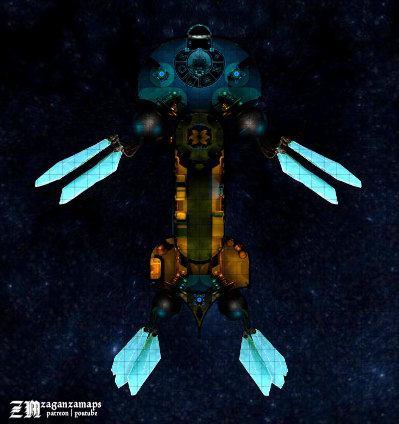 Wondrous Submarine [40x40] and Spelljammer Shuttle [32x34] - free VTT and high res maps