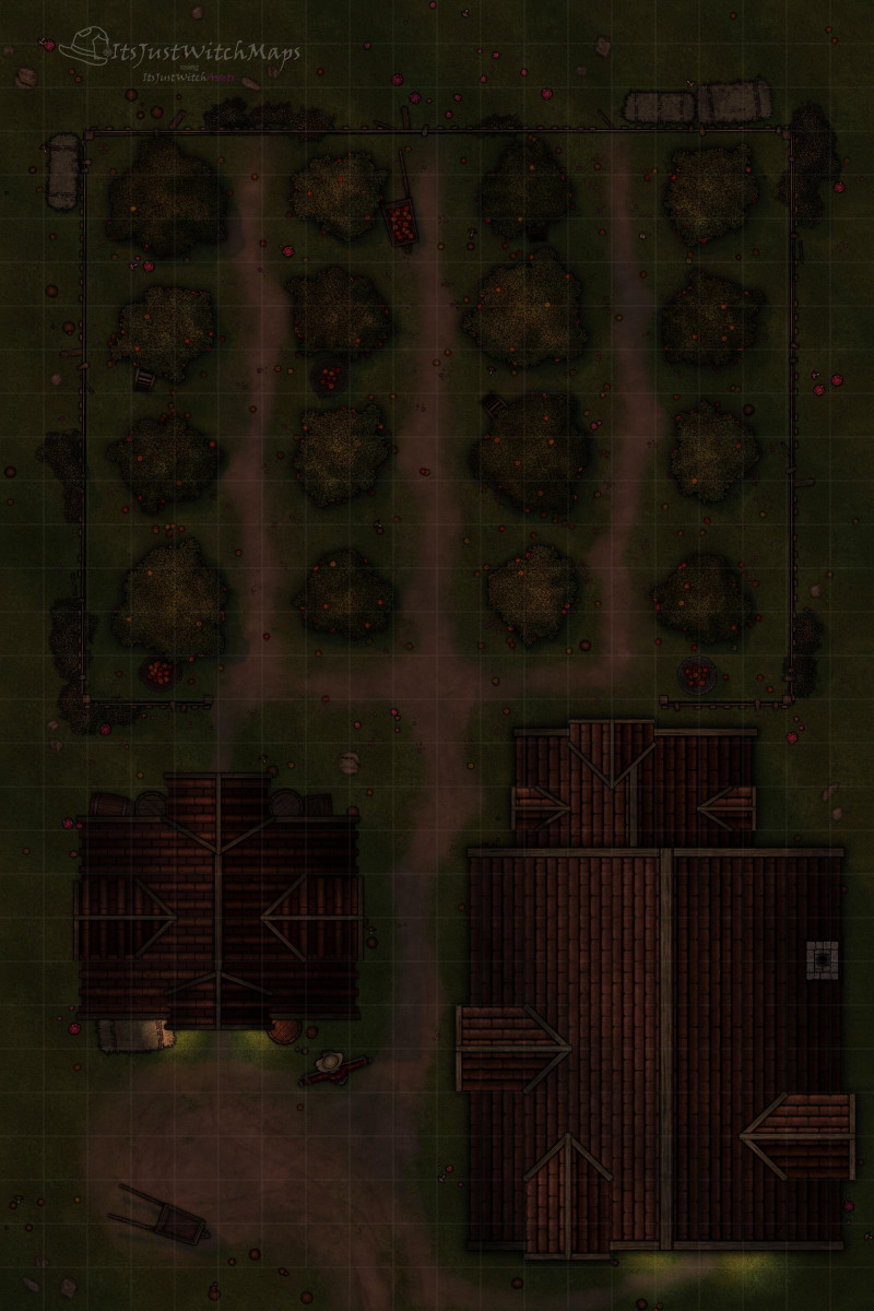 Free Apple Orchard Battlemap 20x30 Day/Night, Autumn, Basic, Horror Versions