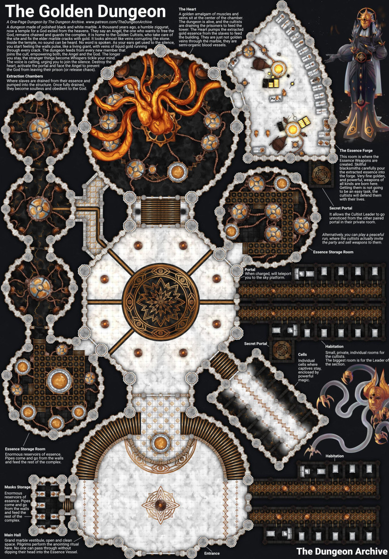 Golden Dungeon Map [69x99] Free One-Page Dungeon