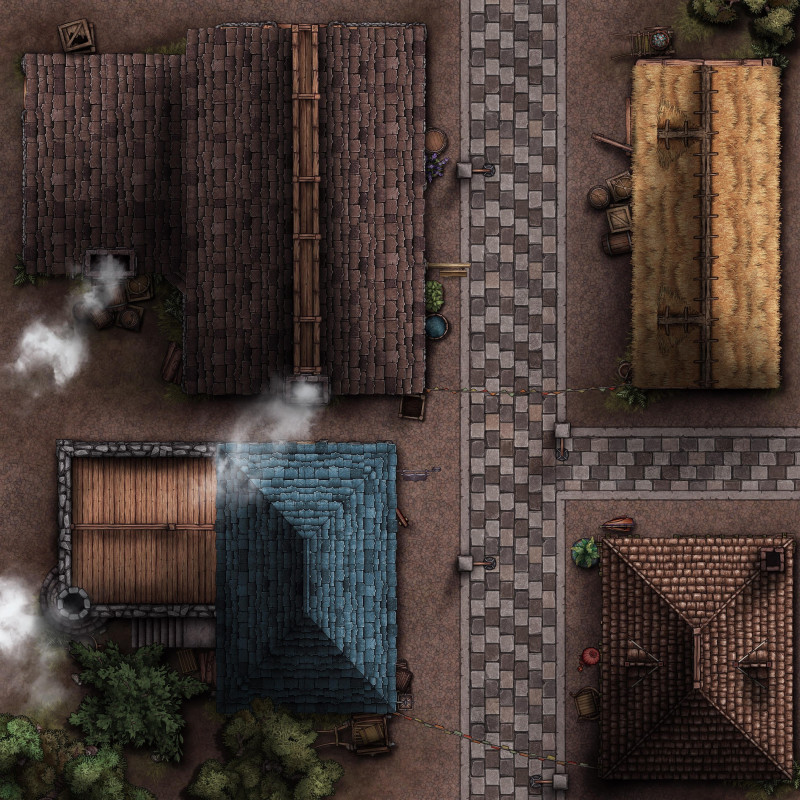 City Street [25x25] - 5 variations: street, rain, market, interior (ground and first floor)