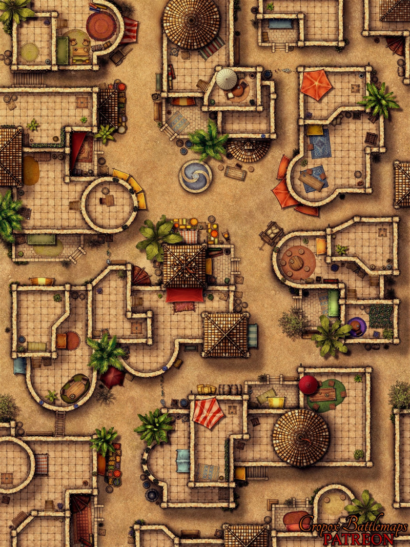 The Sandstone District 30x40 battle map and scene - Cropox Battlemaps & Red Sun Art