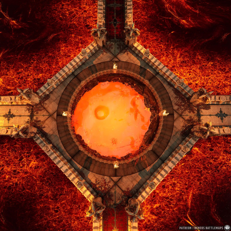 Molten Temple Platform | [Animated Battlemap] [31x31] [100px per Square] [Gridless] [3D Rendered] [OC] | Beneos Battlemaps