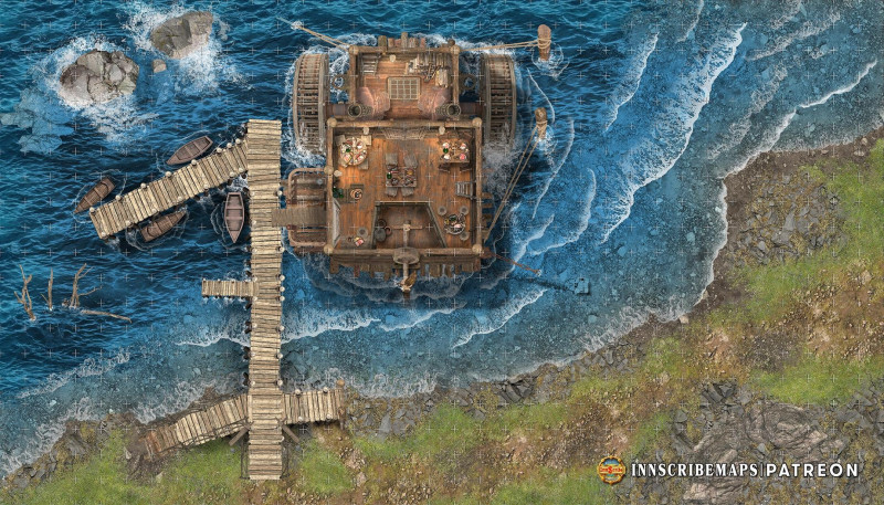 [Battlemap][Vehicle] A Ferry boat AND an Inn!? How can that be?! I present: The Steamy Froth & Ferry [46x26]