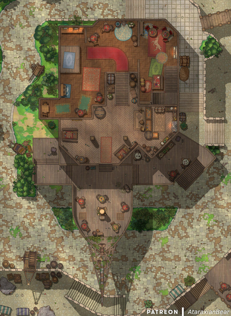 A Baldur's Gate map: Mermaid Tavern [35x48] and its cellar [49x52]