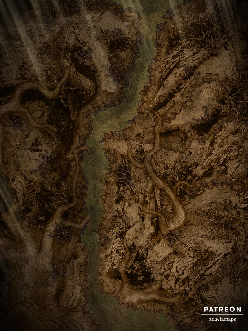Fallen World Tree [battlemap] from Angela Maps - How long ago did the world tree fall? 3 versions! [animated] [art]