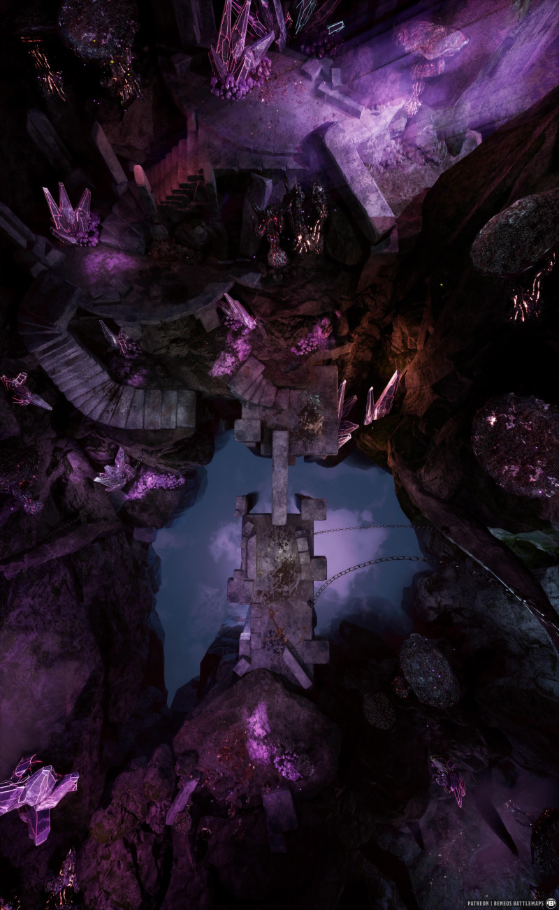 Underdark Bridge | [Animated Battlemap] [43x70] [100px per Square] [Gridless] [3D Rendered] [OC] | Beneos Battlemaps