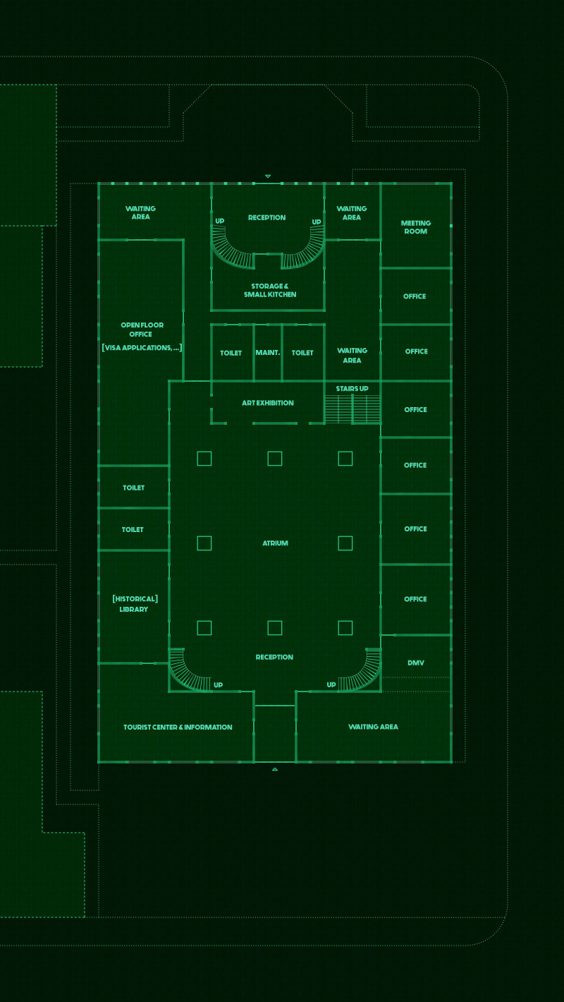 You’ve heard that floorplans of buildings from all over the city have been collected here - maybe a good opportunity to get a little insights about your next destinations in advance? The City Hall [40x73] [abandoned version] [4 Levels + "Green Screen" Flo