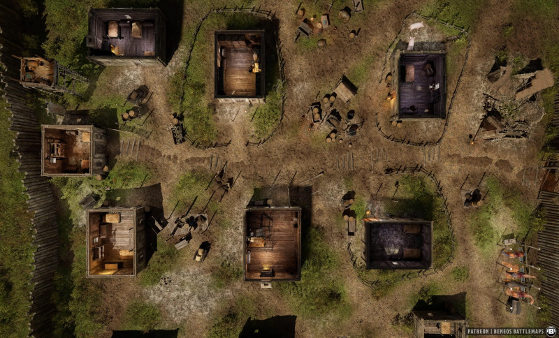 Bandit Camp | [Animated Battlemap] [43x26] [100px per Square] [Gridless] [3D Rendered] [OC] | Beneos Battlemaps