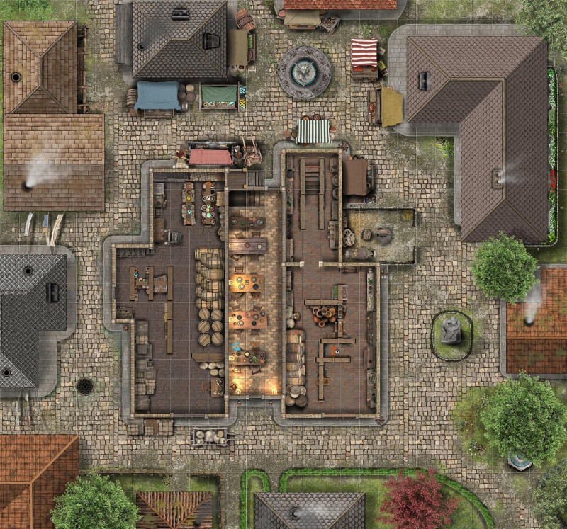 [OC] Squeezed Eel Inn, a 4-Level Dense Urban Tavern & Underground Maze [30x28]