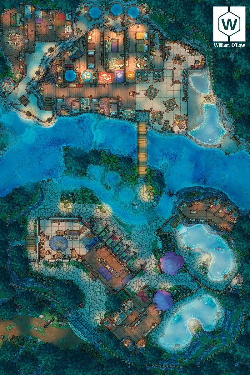 Japanese Hot Springs & Onsen Map, a Romantic Valentine’s Setting! (Day, Morning, Evening & Night handpainted Variations)