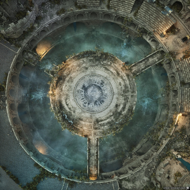 Mythical Arena | [Animated Battlemap] [50x50] [100px per Square] [Gridless] [3D Rendered] [OC] | Beneos Battlemaps